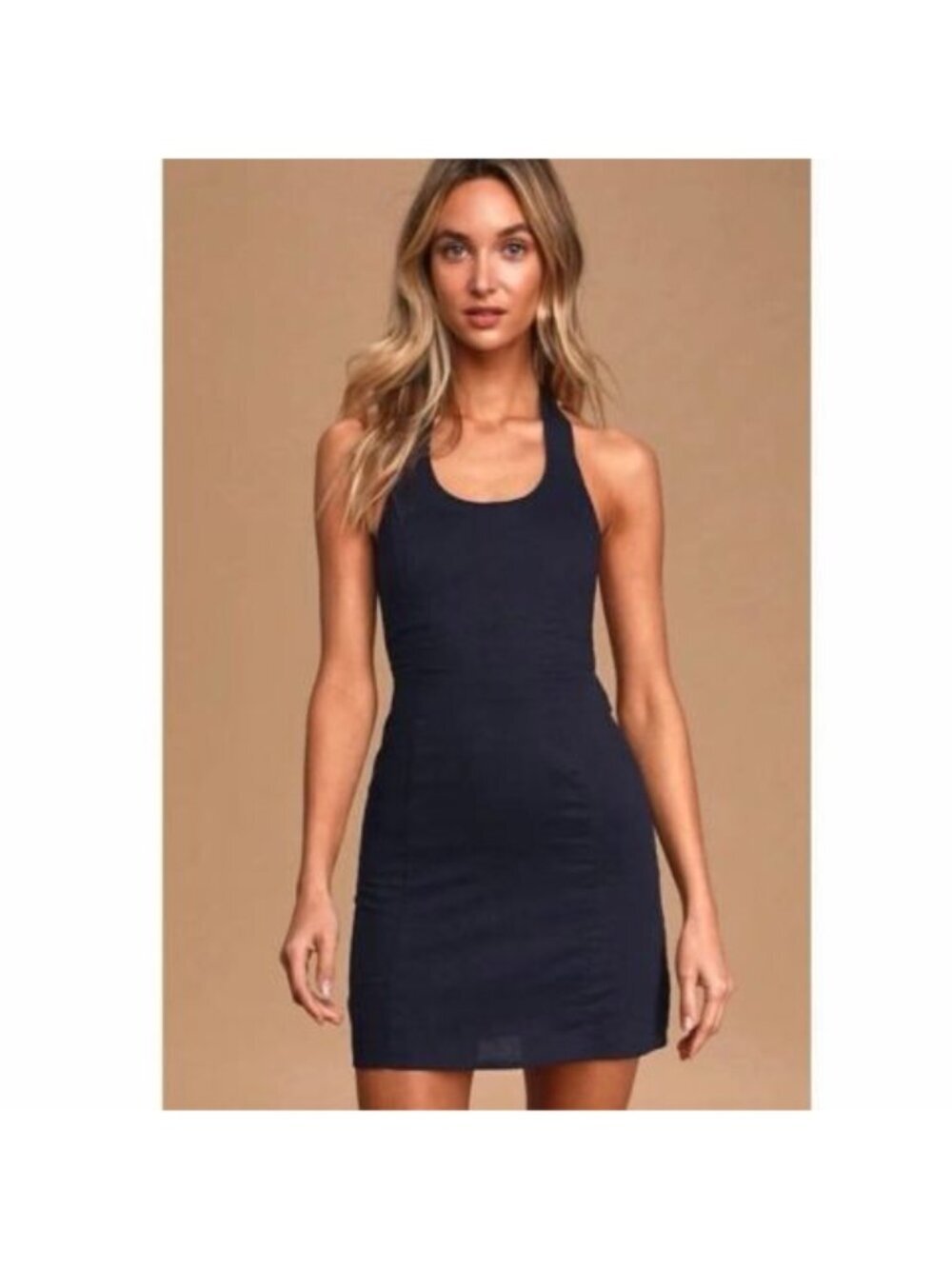 Charlie Holiday Ivy Navy Linen Blend Backless Halter Mini Dress 4